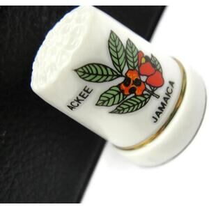 Ackee Jamaica White Porcelain / Ceramic Thimble Vintage Gold Trimmed Band